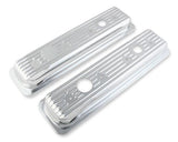 Mr. Gasket chrome valve covers caps SBC Chevy steel 9847