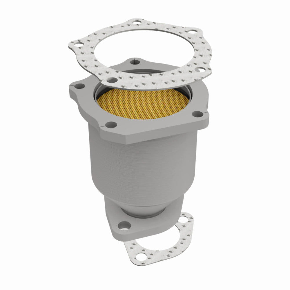MagnaFlow direct-fit catalytic converter fits 1998-2001 Kia Sephia and 2000-2001 Kia Spectra, this and 1999-2001 Sephia/Spectra frt OE stainless steel CARB compliant OBDII 49323
