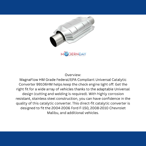 MagnaFlow universal catalytic converter 2.5 inch inlet/outlet stainless steel Federal EPA compliant OBDII 99106h