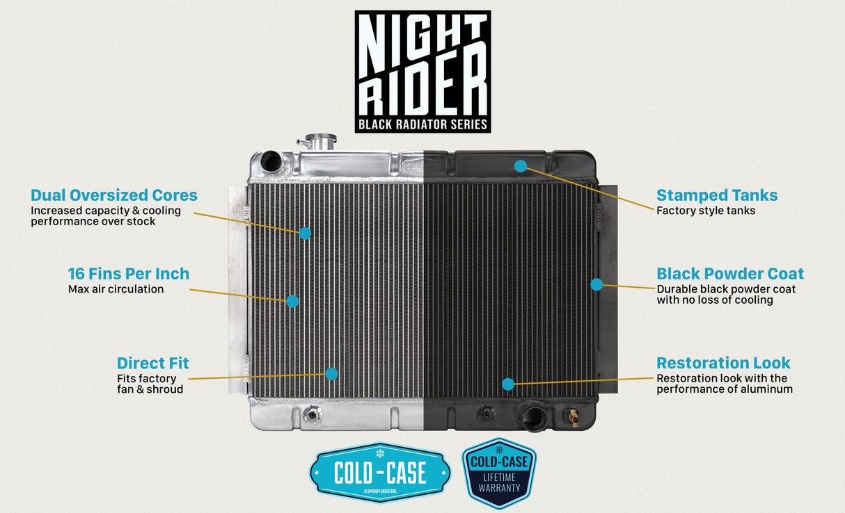 67-69 Camaro Nova Firebird Automatic Performance Radiator Black Night Rider