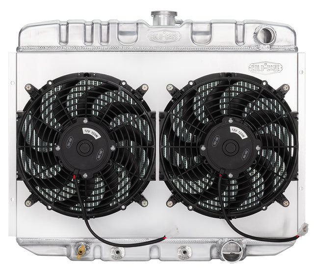 67-70 Mustang SB 24 Inch Aluminum Performance Radiator And Dual 12 Inch Fan Kit 2 row aluminum polished