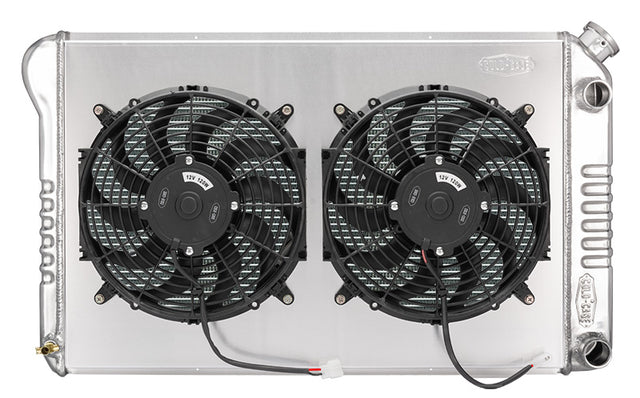 78-88 GM G-Body Aluminum Radiator and 12 Inch Dual Fan Kit AT LS Swap for 1978-1988 2 row aluminum polished