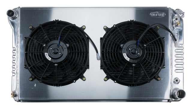 77-87 Chevy/GMC Pickup Truck Aluminum Radiator And 12 Inch Dual Fan Kit row aluminum polished