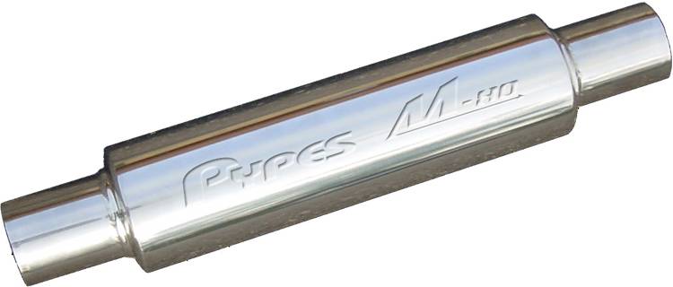 M-80 Series Muffler 2.5 in Round 14 in L Polished 304 Stainless Steel