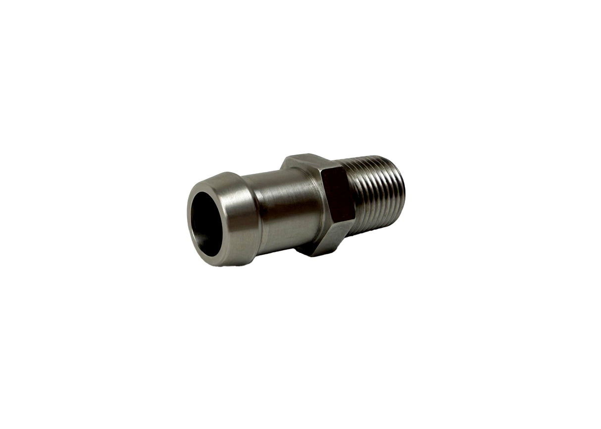 Heater Hose Fitting | 3/8" NPT Male to 5/8" Hose Barb | 1-3/4" Long | Straight | Stainless Steel | PF-1040-SS