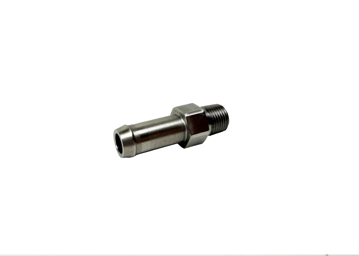 Patriot Fittings heater hose fitting 1/8 inch NPT Male to 3/8 inch Hose Barb 1-1/2 inch Long Straight Stainless Steel PF-1044-SS