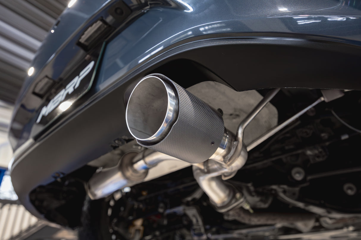 MBRP axle-back exhaust system 2.5 inch single rear exit Armor Pro Series T304 stainless steel carbon fiber tip