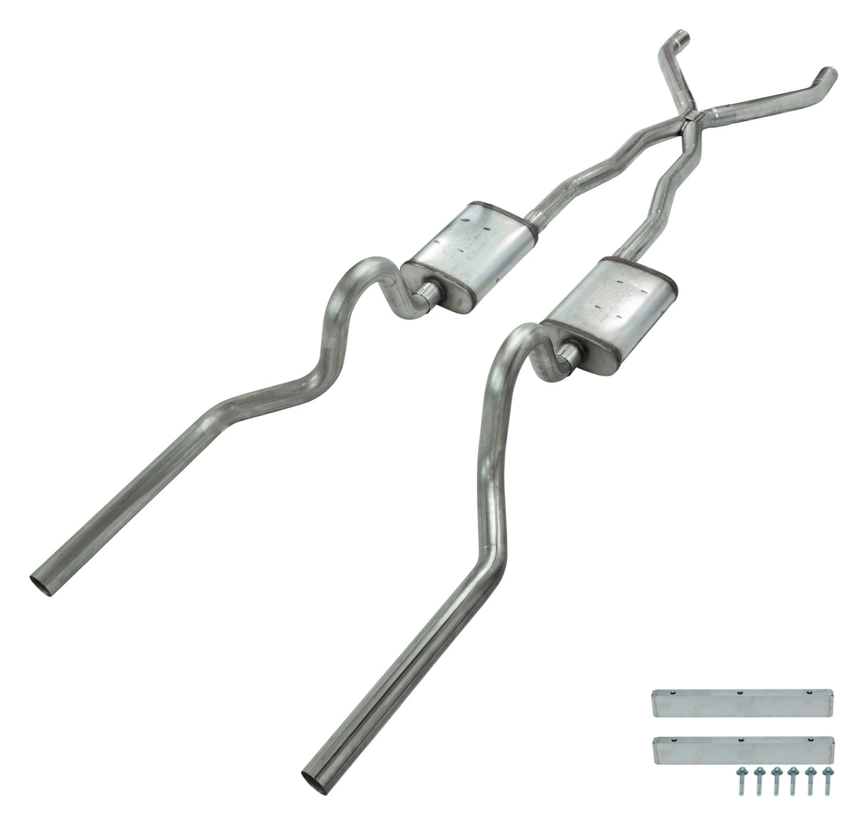 Pypes X-pipe exhaust system fits 1965-1970 Ford Mustang 2.5 inch dual exit 304 stainless steel mandrel bent SFM03