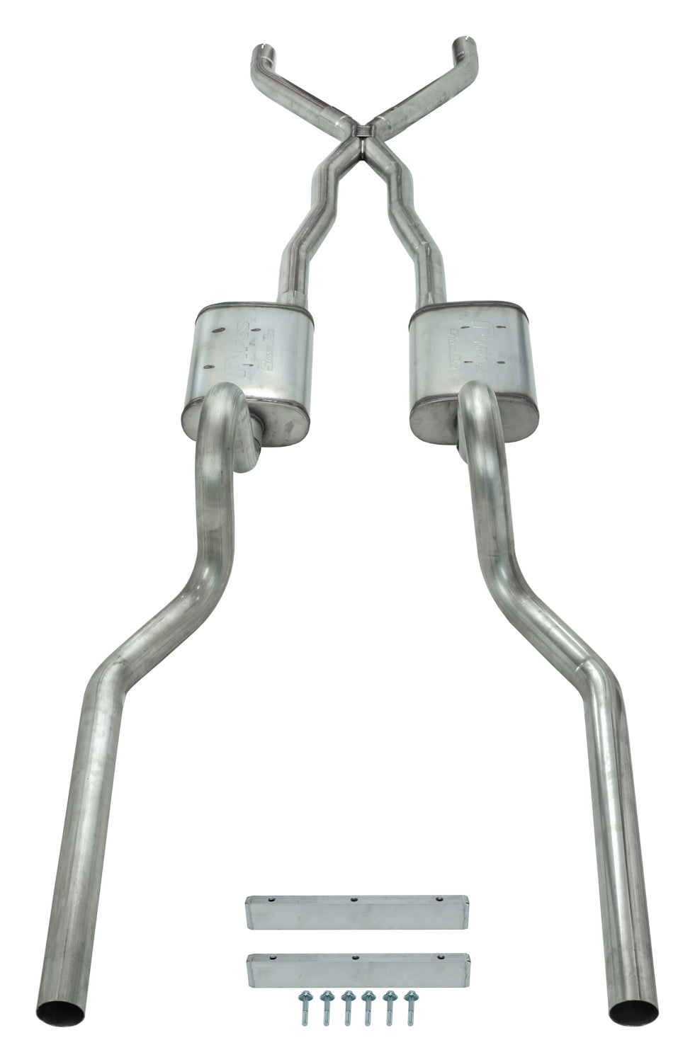 Pypes X-pipe exhaust system fits 1965-1970 Ford Mustang 2.5 inch dual exit 304 stainless steel mandrel bent SFM03
