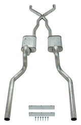 Pypes X-pipe exhaust system fits 1965-1970 Ford Mustang 2.5 inch dual exit 304 stainless steel mandrel bent SFM03