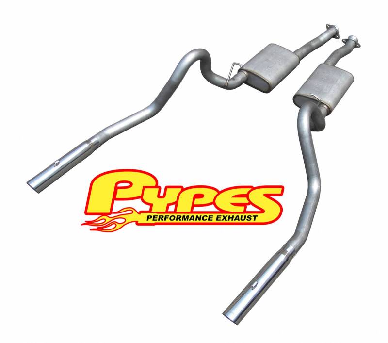 Pypes Violator exhaust system fits 1979-1997 Ford Mustang 2.5 inch split rear exit dual exit 304 stainless steel mandrel bent SFM16V