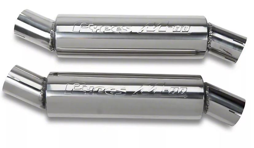 Pypes Pype Bomb axle-back exhaust system fits 1979-2004 Ford Mustang 2.5 inch split rear exit dual exit 304 stainless steel mandrel bent SFM29V
