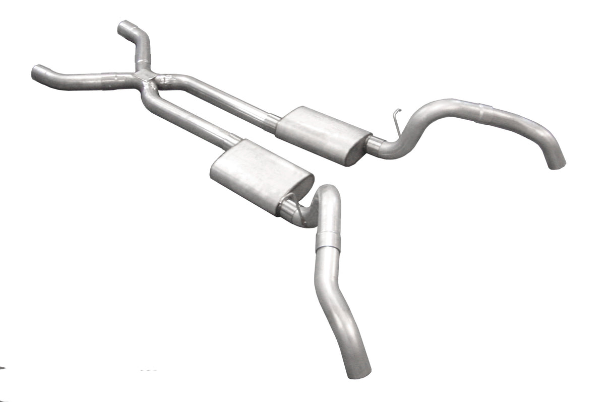 Crossmember Back w/X-Pipe Exhaust System 67-69 Split Rear Dual Exit 3 in