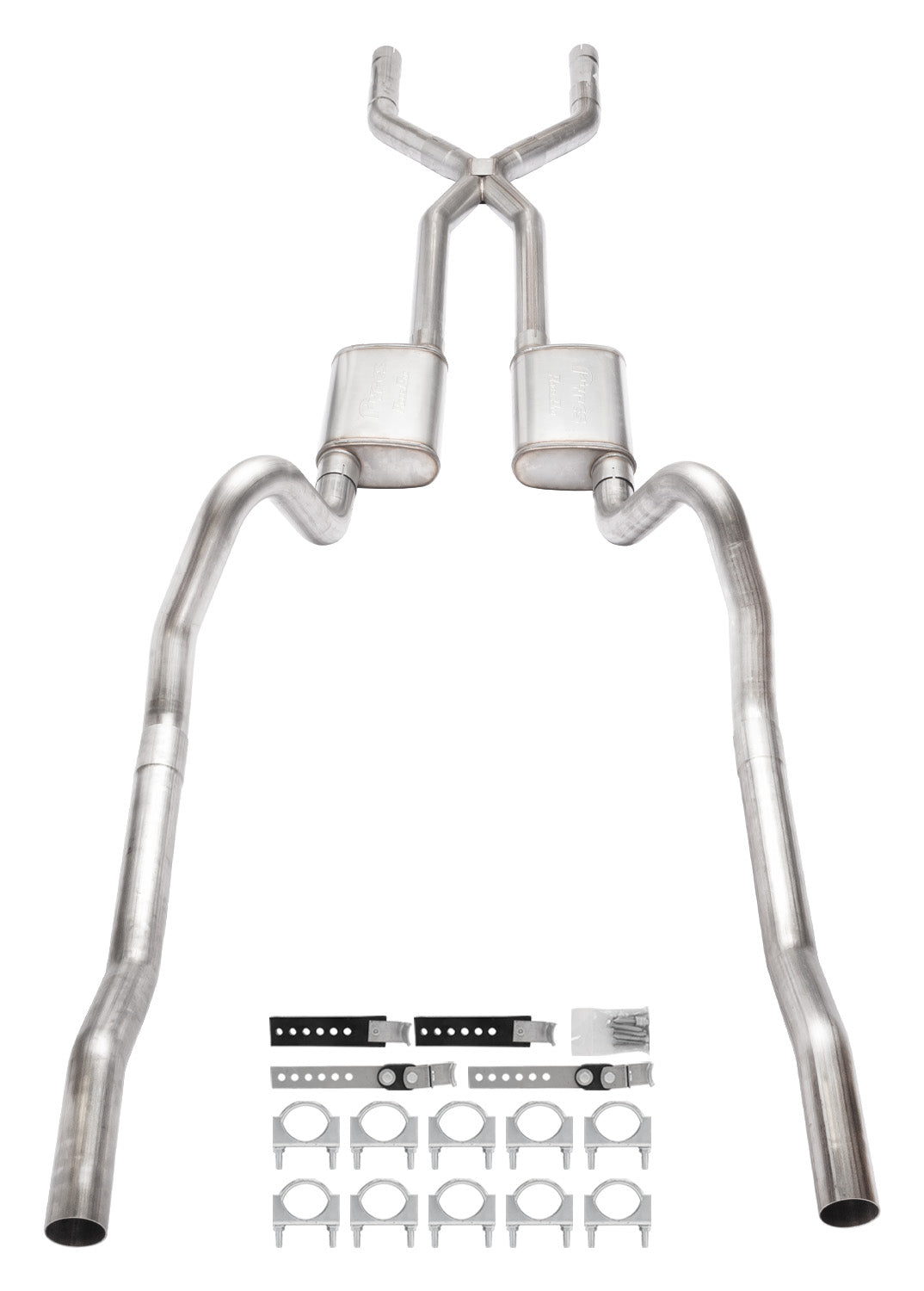 Pypes crossmember-back exhaust system 3 inch split rear exit dual exit 304 stainless steel mandrel bent