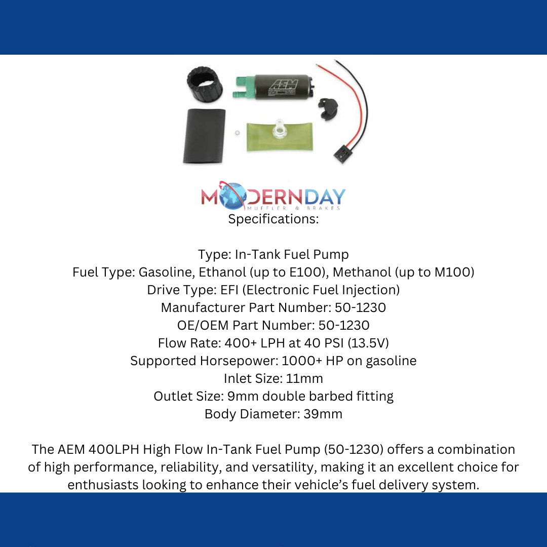 t Aem 400 Lph Fuel Pump Kit - Double Barb-50-1230 AEM
