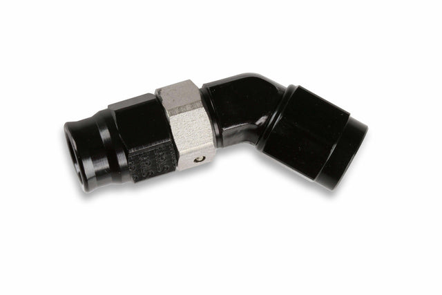 Adj. Low Profile 45 Degree Speed-Seal Hose End, -3 Hose Size - AT604533ERL AN fitting black aluminum