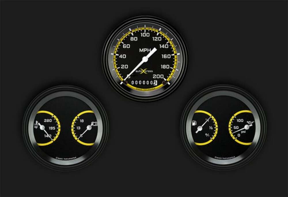 AutoCross Yellow Three Gauge Set AX04YBLF