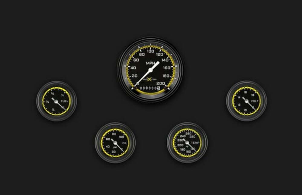 t AutoCross Yellow Five Gauge Set 100 AX100YBLF Classic Instruments