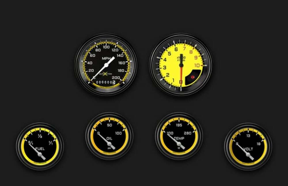 AutoCross Yellow Six Gauge Set 201 AX201YBLF