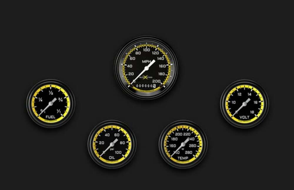 AutoCross Yellow Five Gauge Set 300 AX300YBLF