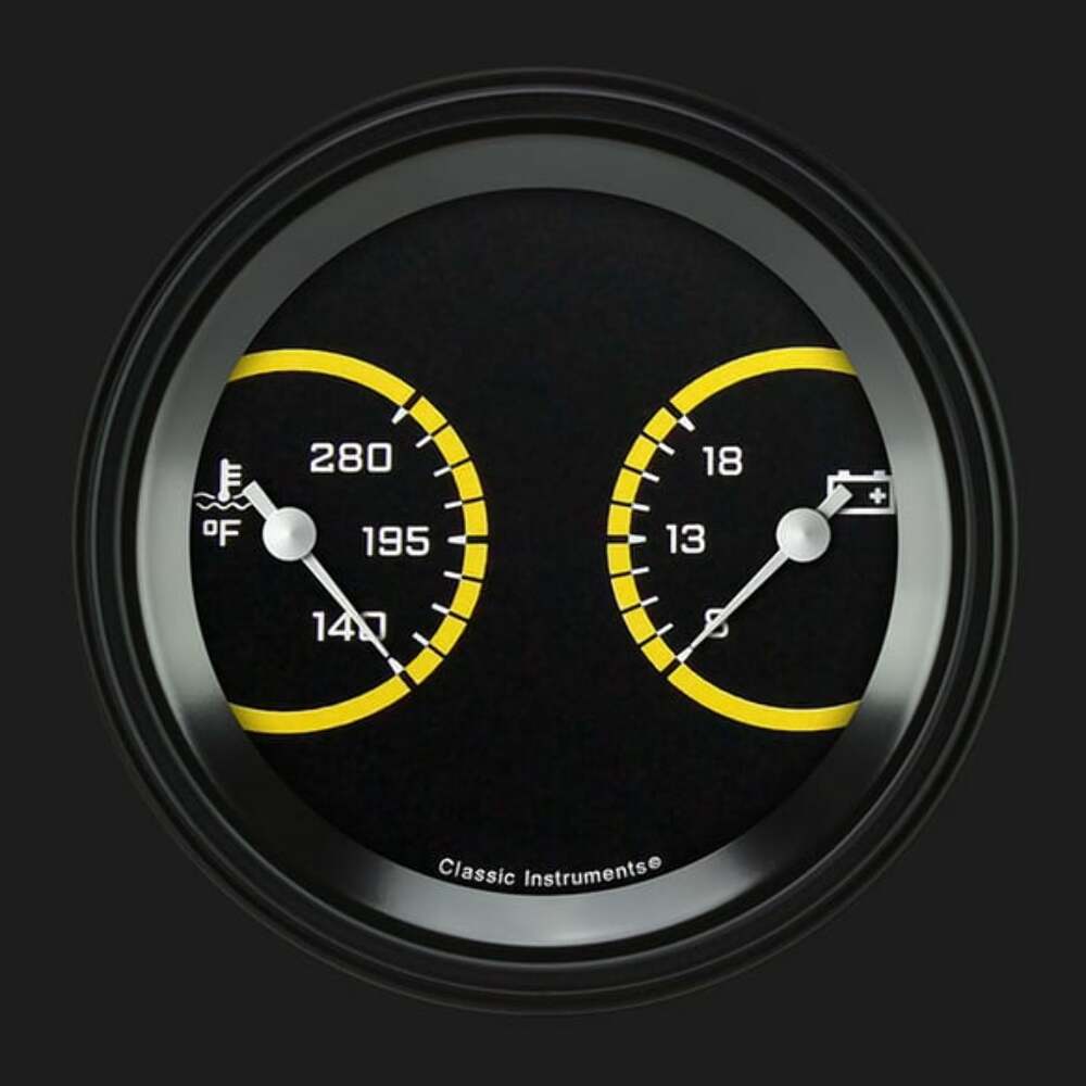 t AutoCross Yellow 3 3/8" Temp & Volt Dual AX74YBLF Classic Instruments
