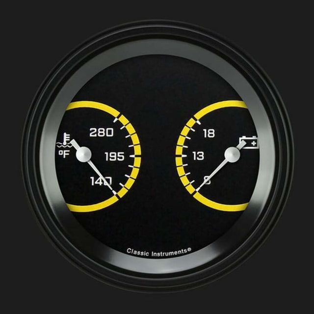 t AutoCross Yellow 3 3/8" Temp & Volt Dual AX74YBLF Classic Instruments
