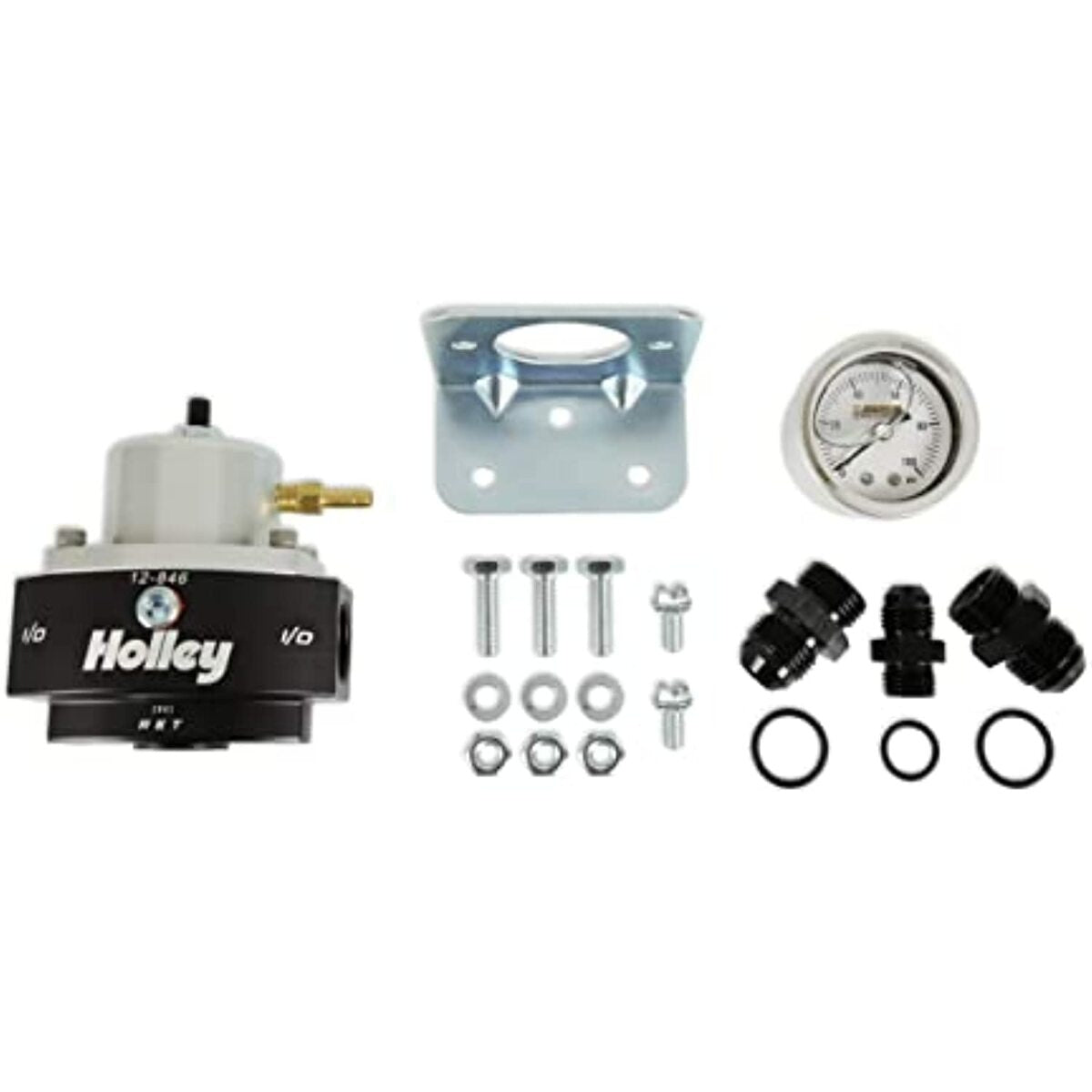 t Billet Bypass Fuel Pressure Regulator Kit 15-60 Psi W/Fittings & Gauge-12-846KIT Holley