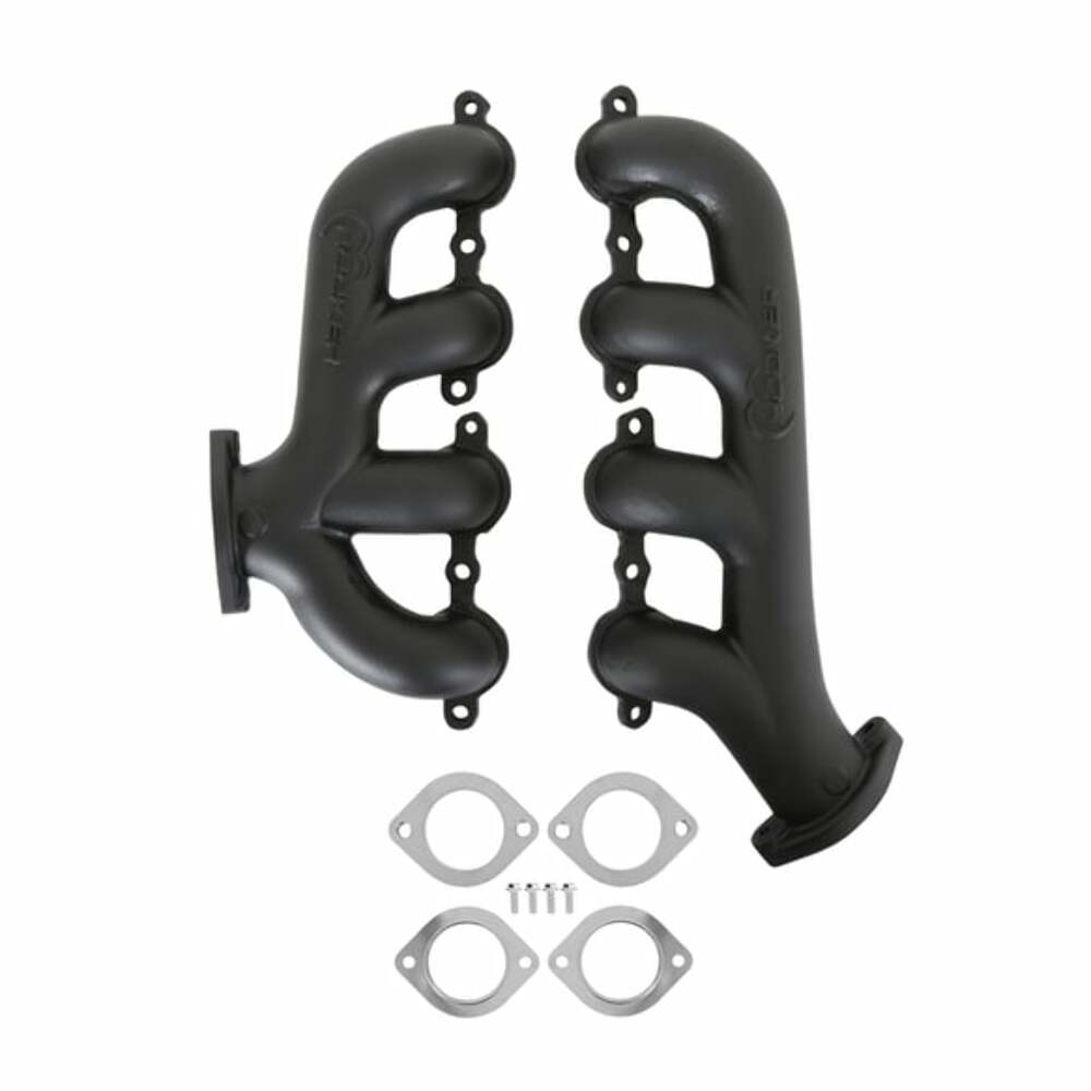 Hooker BlackHeart LS Swap Exhaust Manifolds-Rear Dump SBC Exit-Black - 8506-3HKR for Chevy