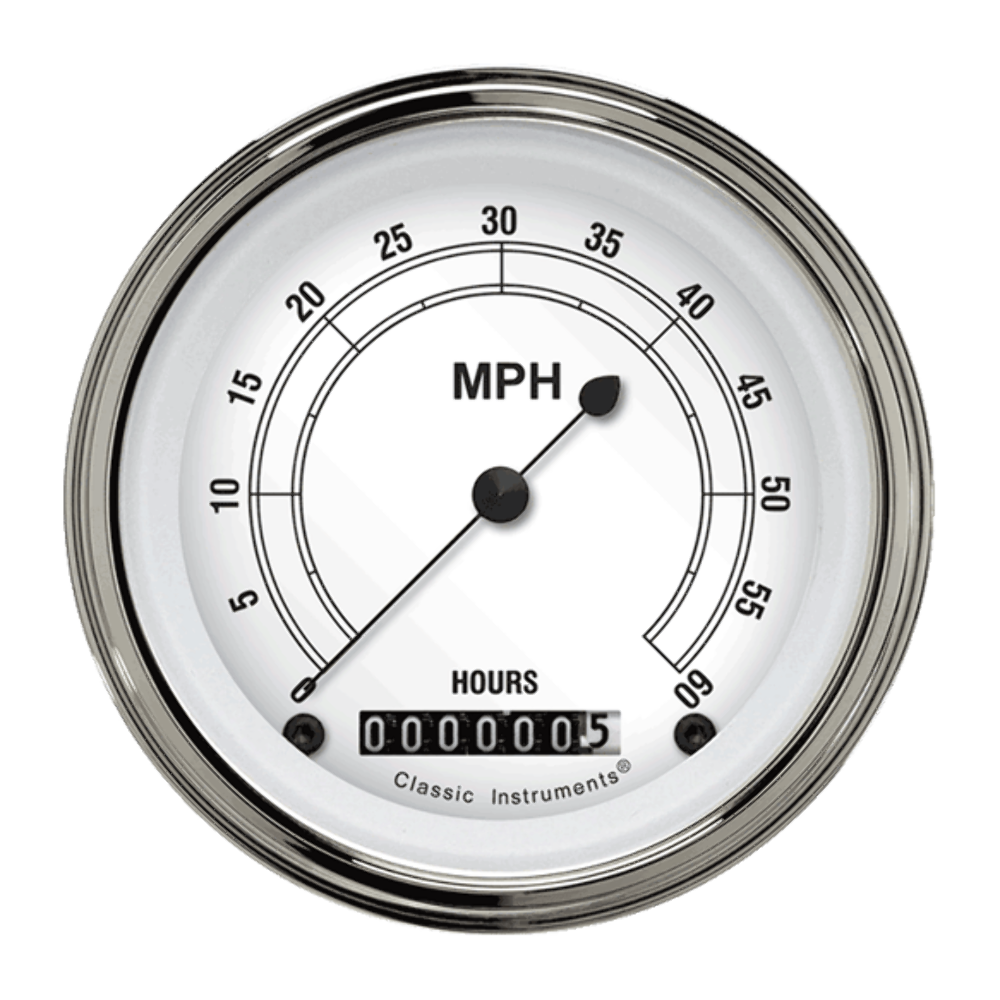 White 3 3/8" Low Speed Speedometer LSCW