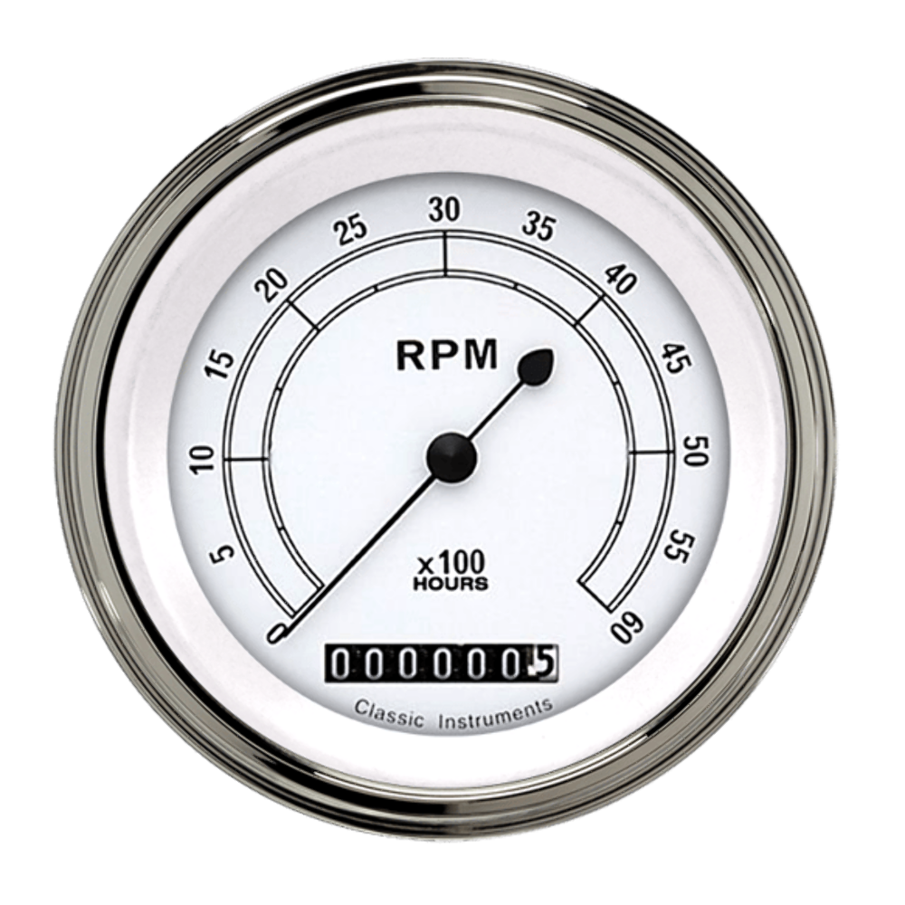 t Classic White 3 3/8" Tachometer CW60HSLF Classic Instruments