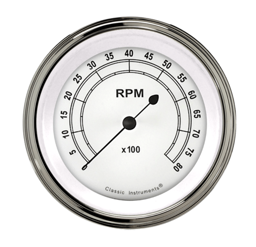 t Classic White 3 3/8" Tachometer CW80SLF Classic Instruments