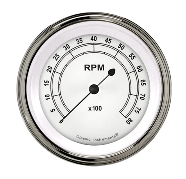 t Classic White 3 3/8" Tachometer CW80SLF Classic Instruments