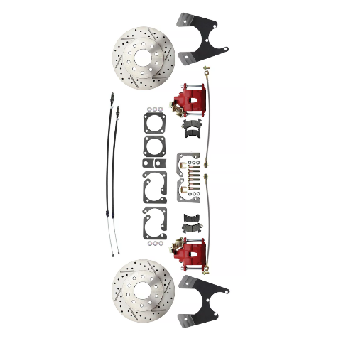disc brake conversion kit for Chevy Chevelle stainless steel steel disc brake x-10-12-bolt-disc-brake-w-e-brake-slotted-red-dbk1012lxr MBM