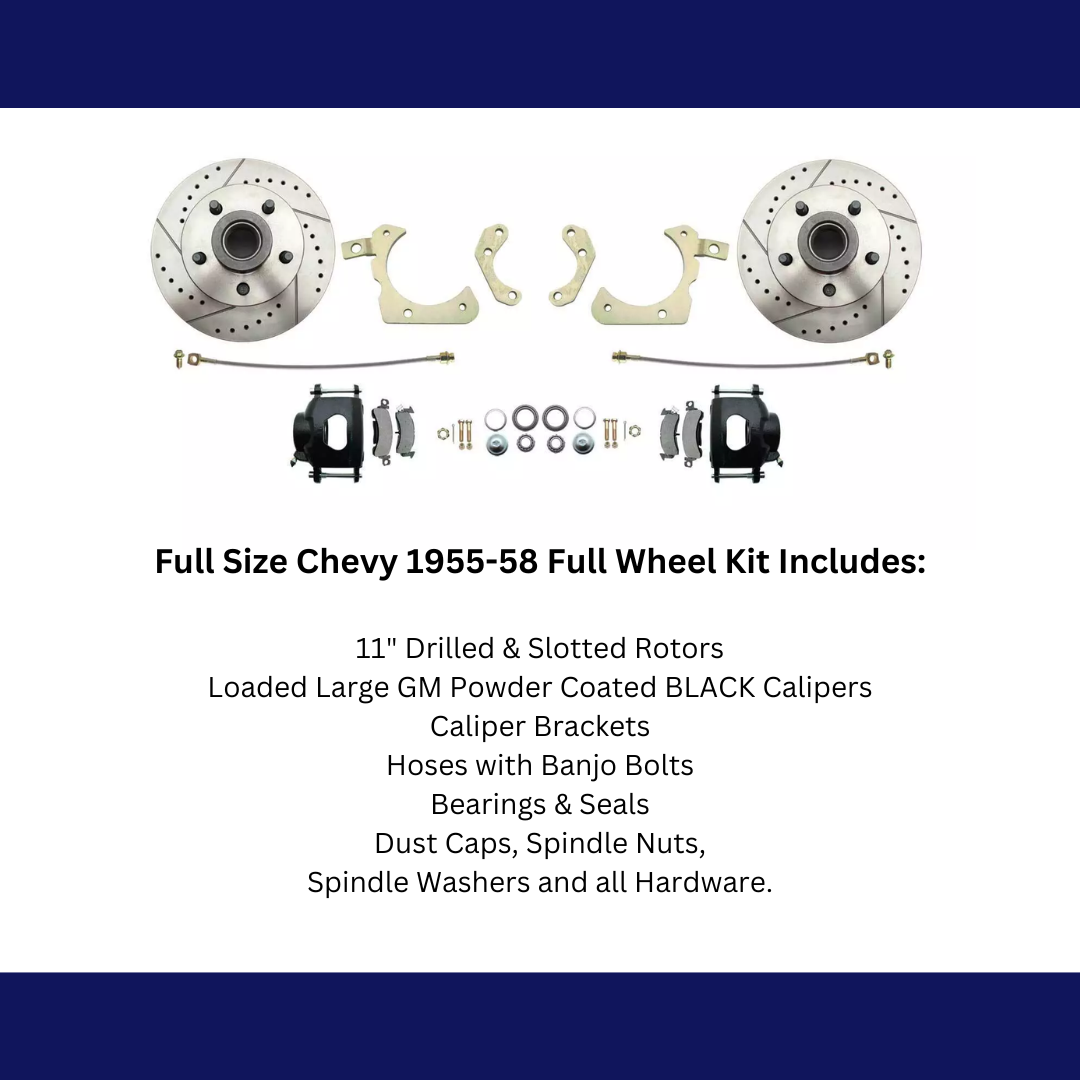 disc brake conversion kit for 1955-1958 Chevy black disc brake fits-1955-58-gm-full-size-disc-brake-kit-drilled-slotted-rotors-black-dbk5558lxb MBM