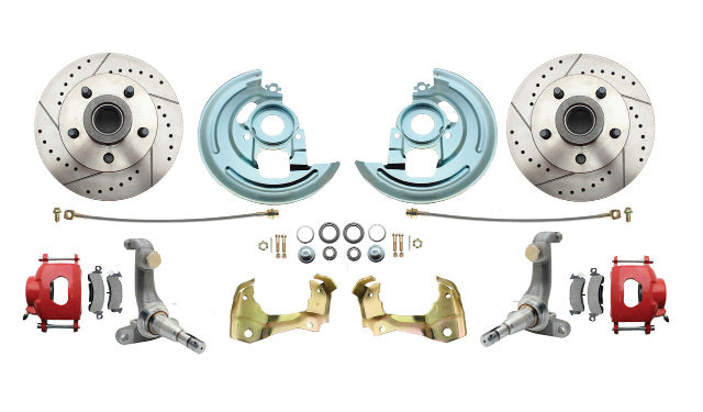 disc brake conversion kit for 1962-1967 Chevy Nova stainless steel steel disc brake fits-1962-1967-chevy-nova-x-disc-brake-kit-drilled-slotted-rotors-red-dbk6267lxr MBM