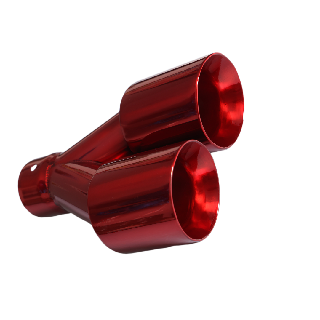 t Dual Round Double Wall Slant Cut Tip Powered Coat JDM Red-ET-025RD Modern Day Muffler and Brakes