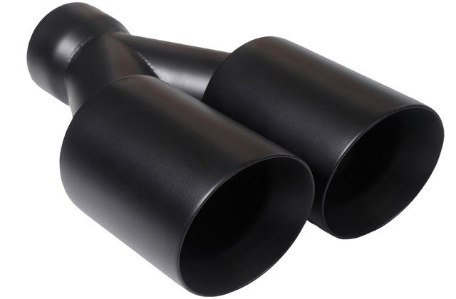 t Dual Round Double Wall Slant Cut Tip Powered Coat Satin Black -ET-025SB Modern Day Muffler and Brakes