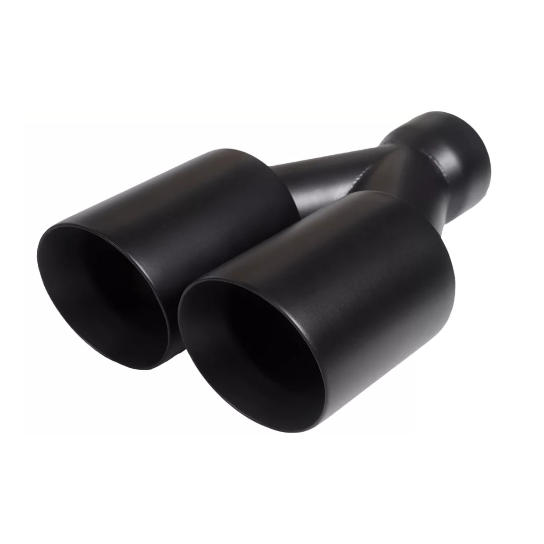t Dual Round Double Wall Slant Cut Tip Powered Coat Satin Black -ET-025SB Modern Day Muffler and Brakes