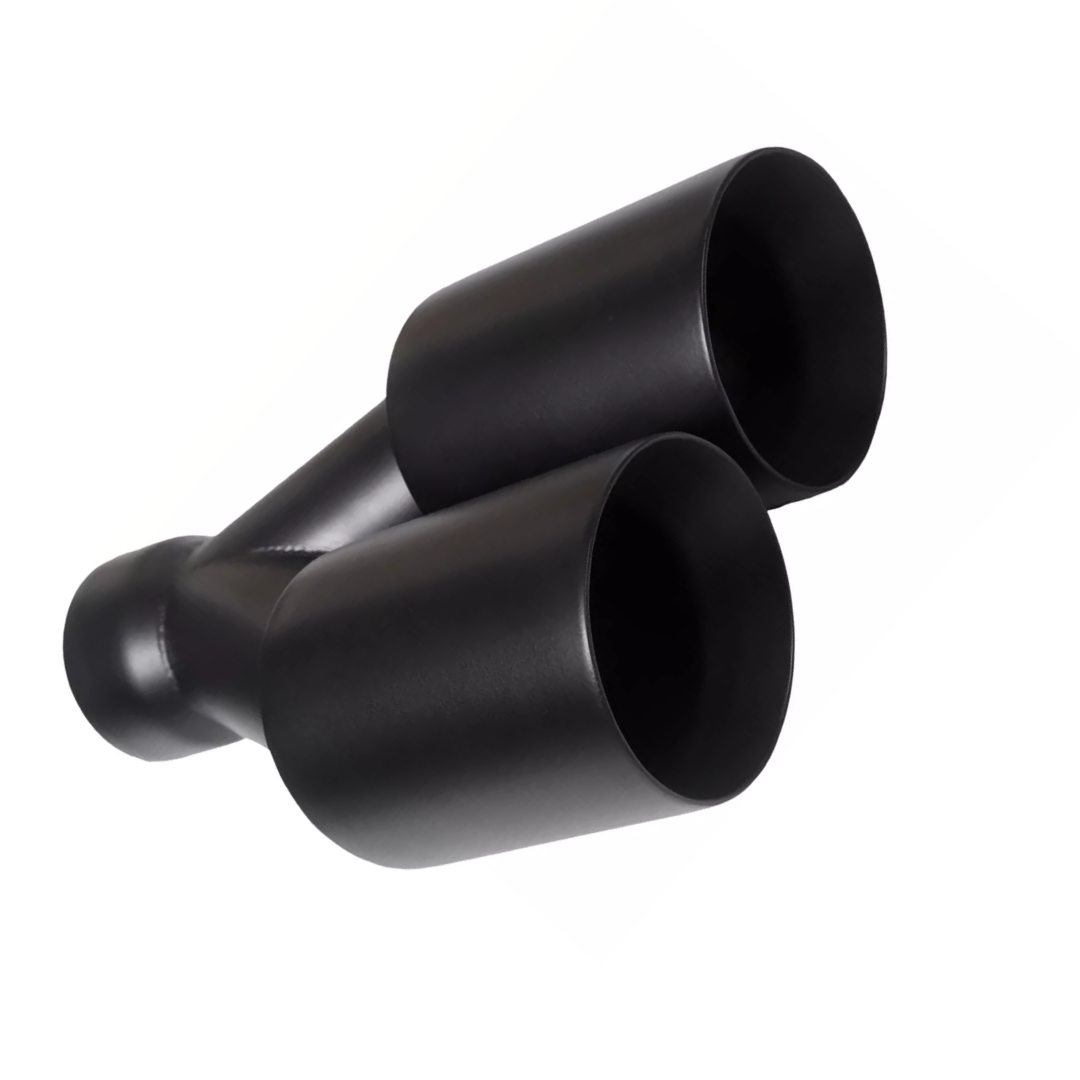 t Dual Round Double Wall Slant Cut Tip Powered Coat Satin Black -ET-025SB Modern Day Muffler and Brakes