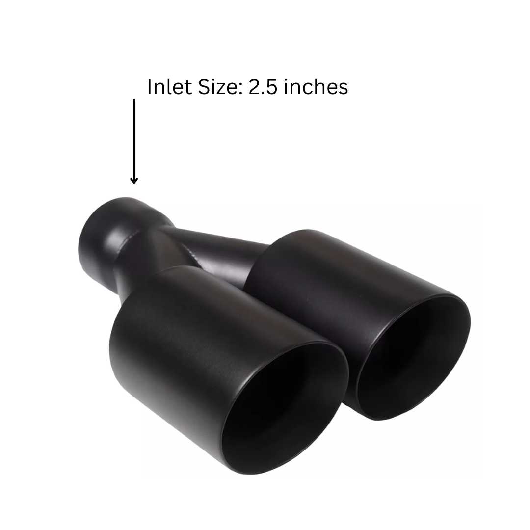 t Dual Round Double Wall Slant Cut Tip Powered Coat Satin Black -ET-025SB Modern Day Muffler and Brakes