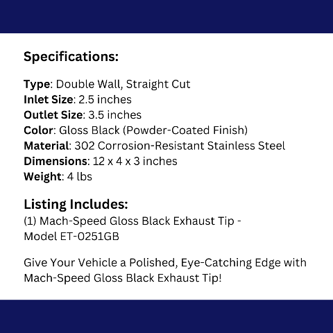 Dual Round Double Wall Straight Cut Tip Powered Coat Gloss Black-ET-0251GB