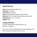 Dual Round Double Wall Straight Cut Tip Powered Coat Gloss Black-ET-0251GB