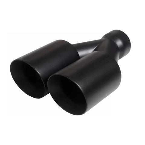 Dual Round Double Wall Slant Cut Tip Powered Coat Satin Black -ET-025SB