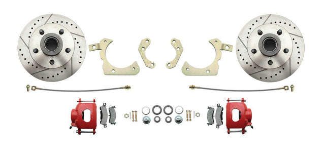 1955-1958 GM Full Size Disc Brake Kit Drilled/Slotted Rotors-Red DBK5558LXR Brakes MBM