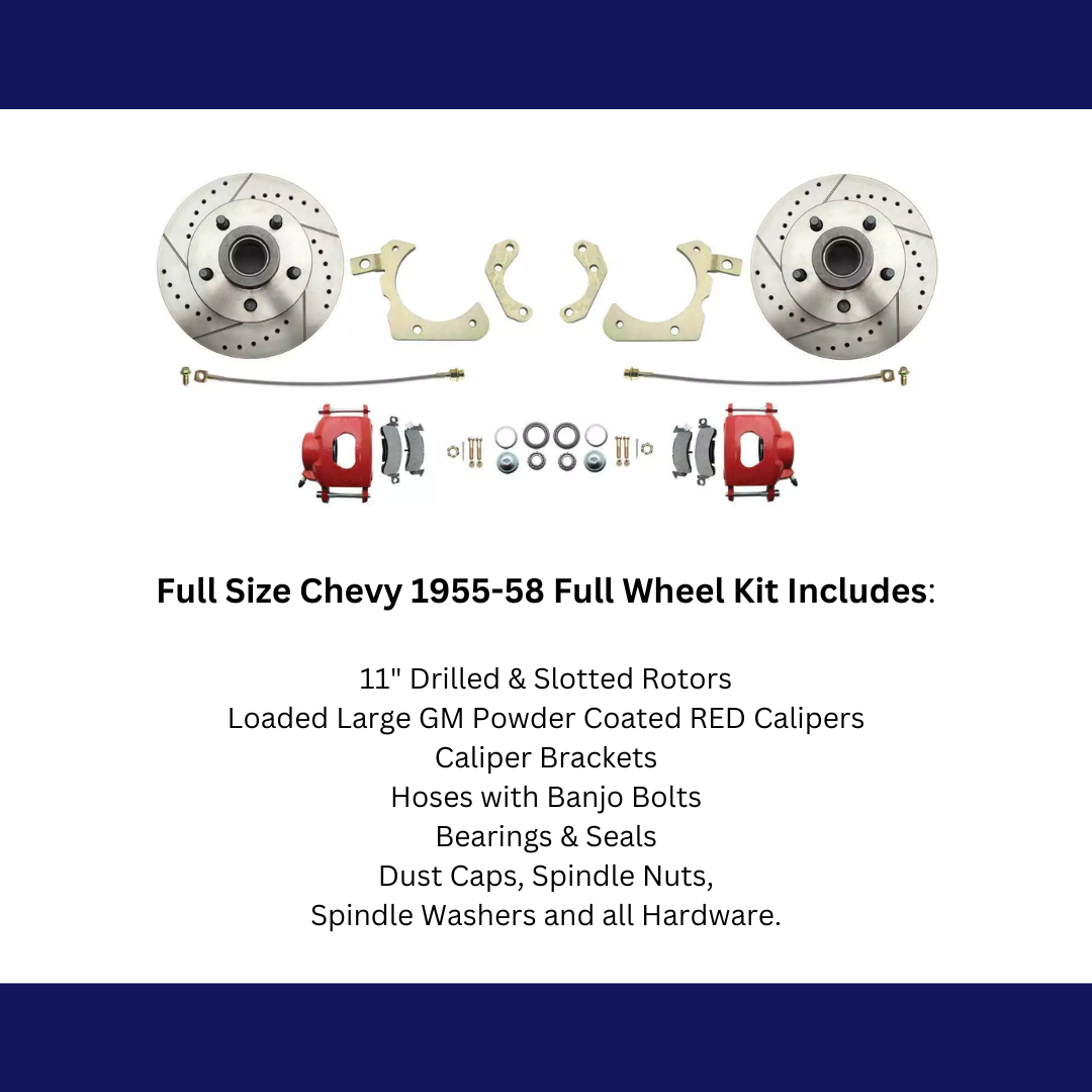 1955-1958 GM Full Size Disc Brake Kit Drilled/Slotted Rotors-Red DBK5558LXR Brakes MBM