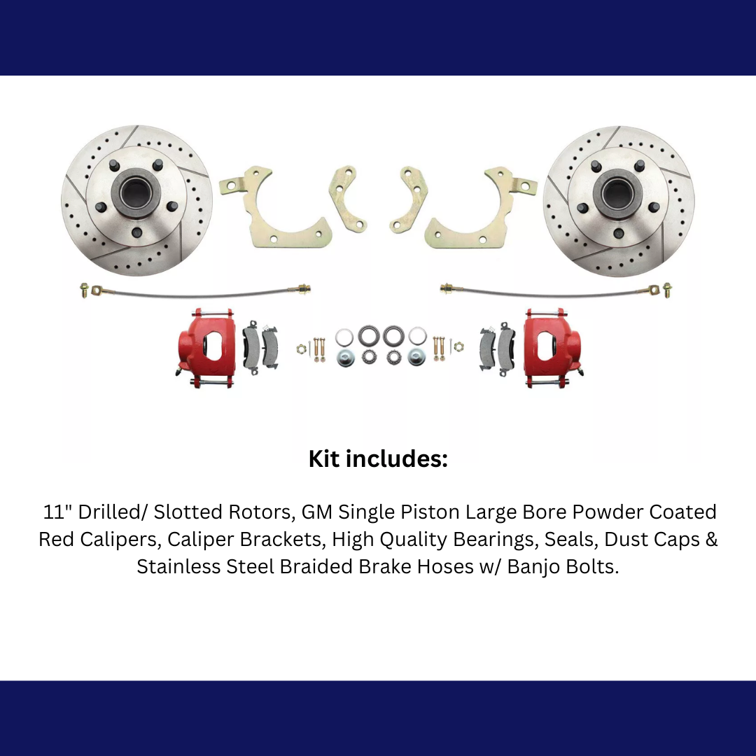 1959-1964 GM Full Size Disc Brake Kit Drilled/Slotted Rotors-Red DBK5964LXR Brakes MBM