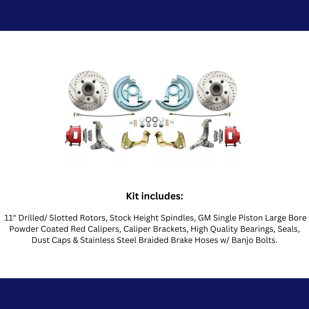 1962-1967 Chevy Nova X Disc Brake Kit Drilled/Slotted Rotors-Red DBK6267LXR Brakes MBM