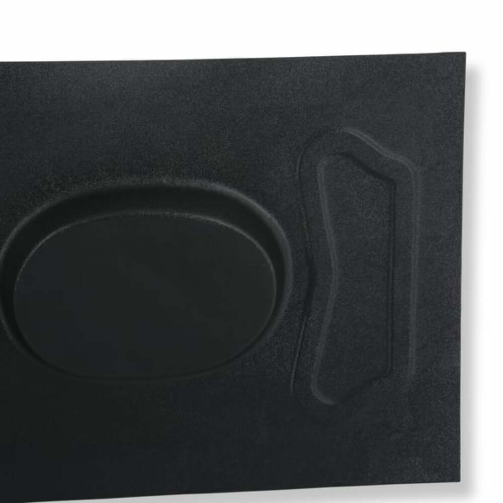 1971-1973 Ford Mustang Fastback package tray with 6x9 speaker pods factory style black ABS plastic D1ZZ-6346656-SP Scott Drake