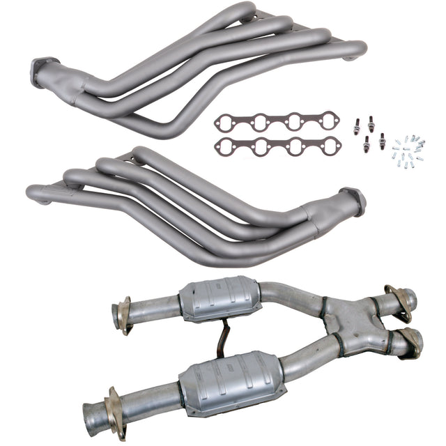Fits 1986-93 Mustang 1-3/4 Long Tube Headers, Short Mid X Pipe w/Converter-15692