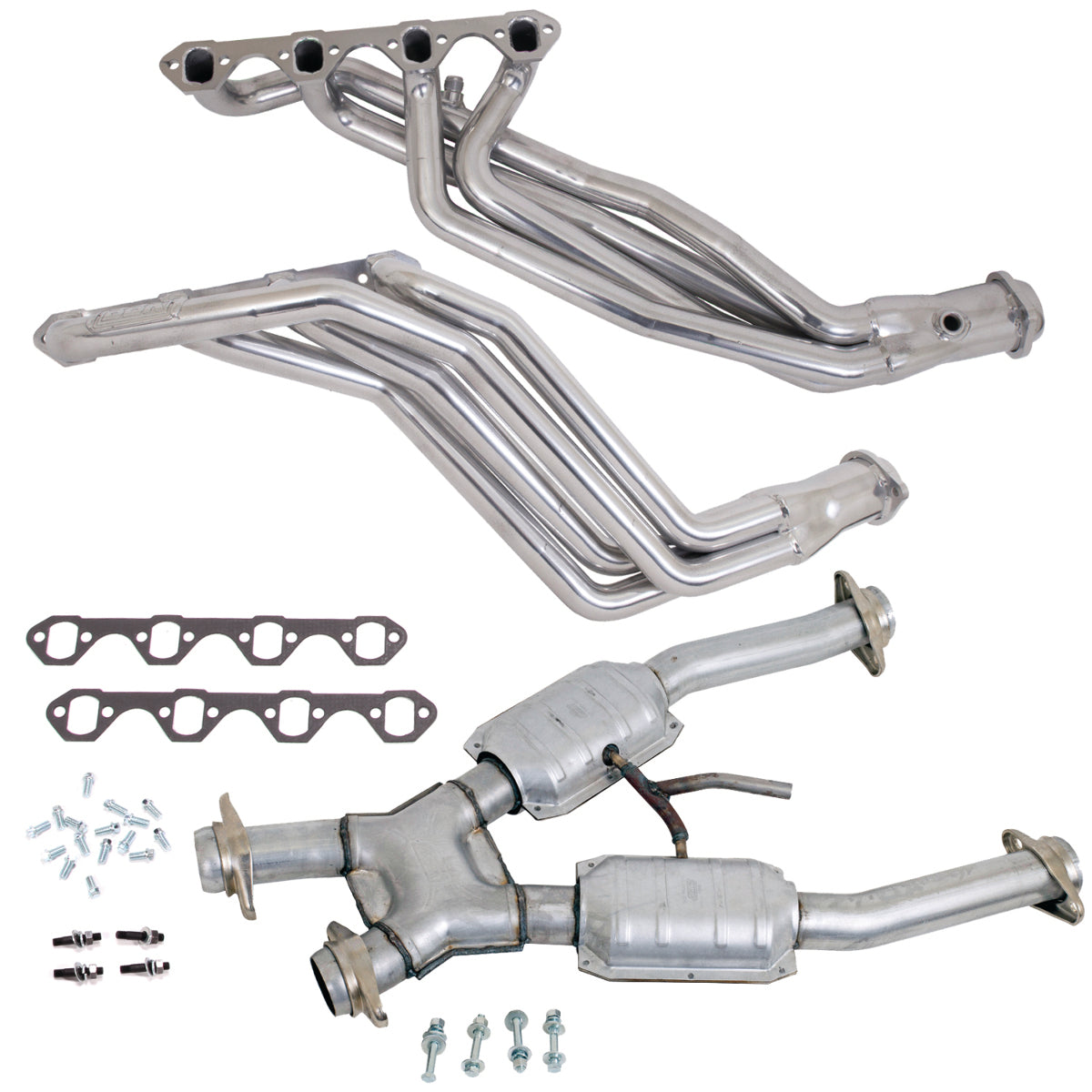 Fits 1994-95 Mustang 5.0L 1-5/8 Tube Headers, Short Mid X Pipe w/Converter-15193 for 1994-1995 Ford Mustang polished